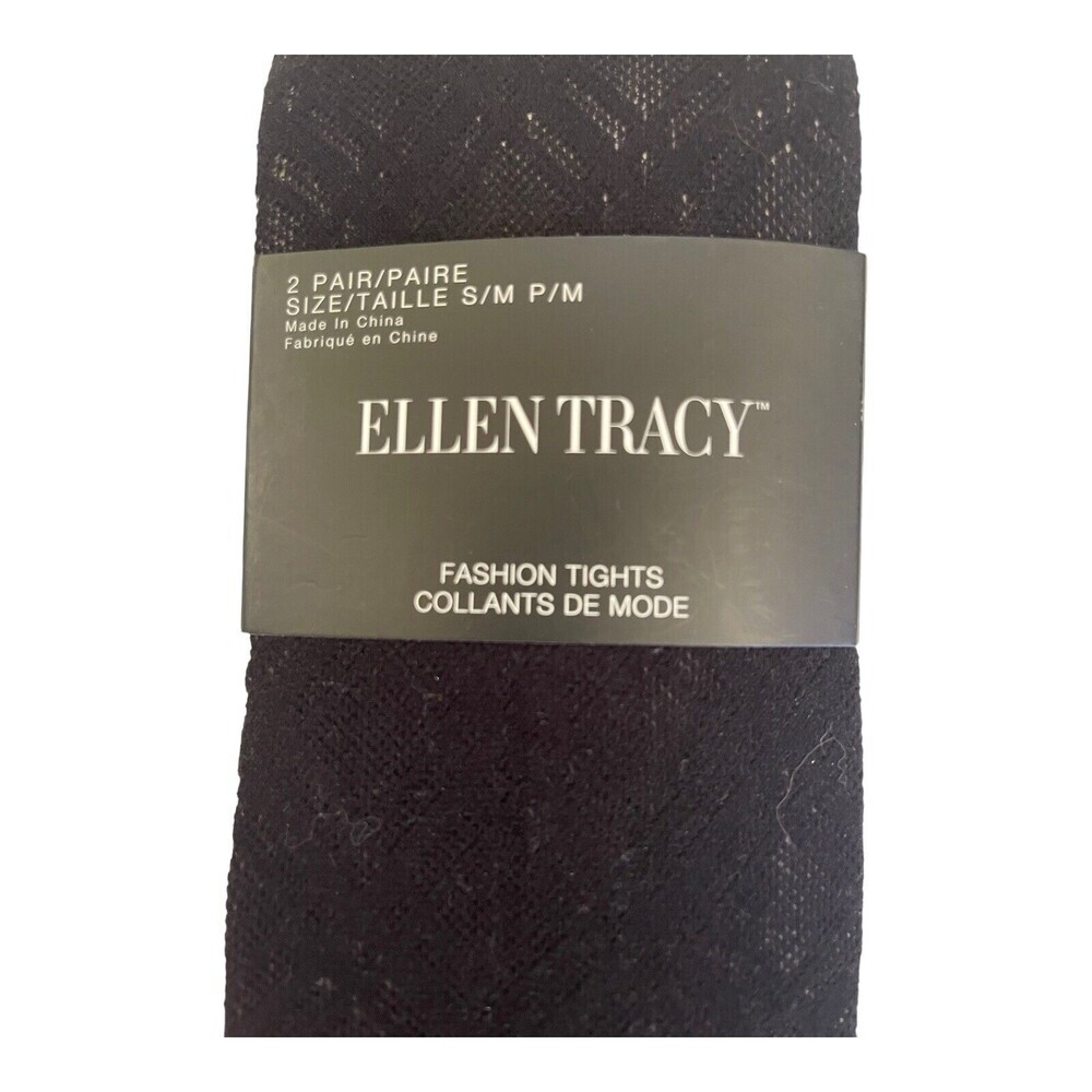 Ellen Tracy Womens Tights Small Fashion Black Lace Witchy Goth Grunge 2 Pair